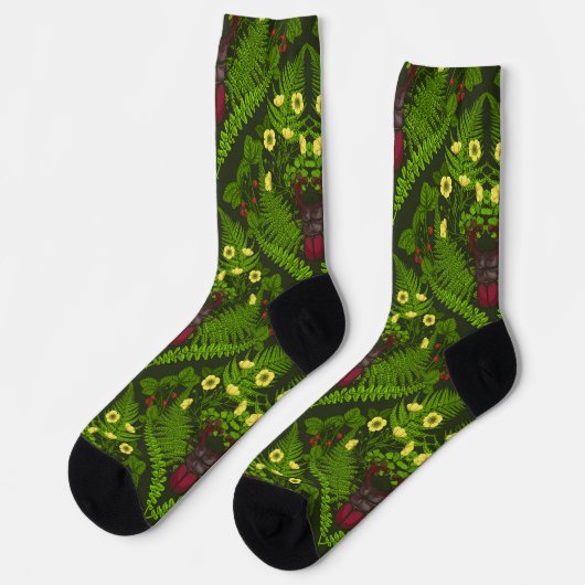 Hirschkäfer und Farne, grüne Blätter Socken (Linkes Detail)