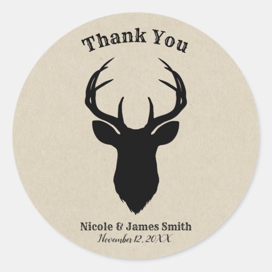 Hirschkopf Antlers Rustikales Land Moderner Gefall Runder Aufkleber (Vorderseite)