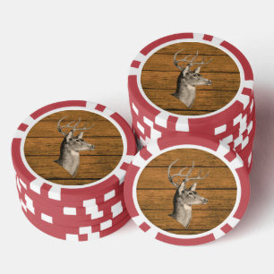 Hirschkopf auf Holz Poker Chip