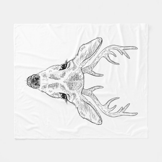 Hirschkopf - Einfache Linie Kunstskizze Illustrati Fleecedecke (Vorderseite (Horizontal))