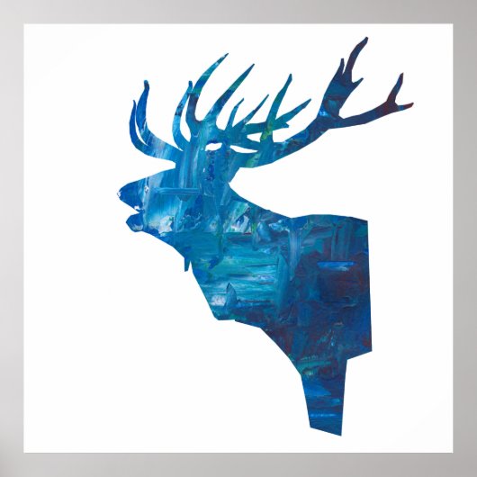 Hirschkopf in blau poster (Vorne)