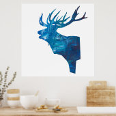 Hirschkopf in blau poster (Küche)