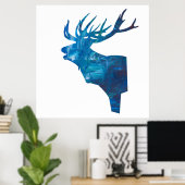 Hirschkopf in blau poster (Heimbüro)