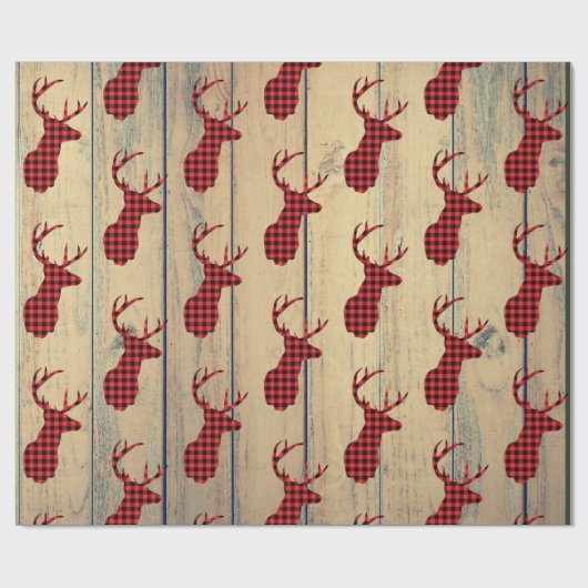 Hirschkopf mit Antlern auf Imitaten Holz Geschenkpapier (Flach)