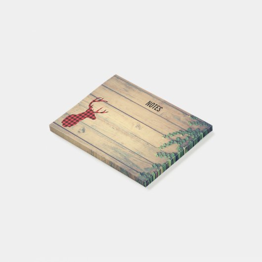 Hirschkopf mit Antlern auf Imitaten Holz Post-it Klebezettel (angewinkelt)