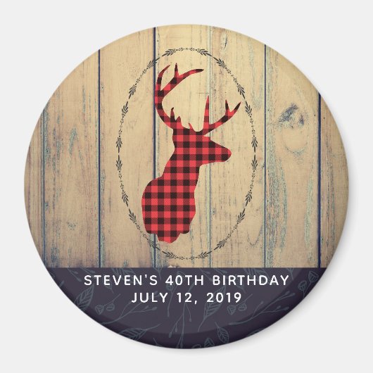 Hirschkopf mit Antlern auf Imitaten Wood Birthday Magnet (Vorne)