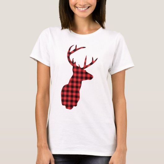 Hirschkopf mit Antlern - Kariert rustikal T-Shirt (Vorderseite)