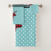 Hirschkopf mit Antlern - Rustikal rot Kariert Badhandtuch Set (Insitu)