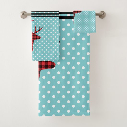 Hirschkopf mit Antlern - Rustikal rot Kariert Badhandtuch Set (Insitu)