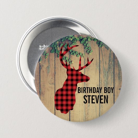 Hirschkopf mit Antlern - Rustikal rot Kariert Button (Vorne & Hinten)