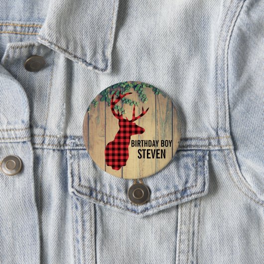 Hirschkopf mit Antlern - Rustikal rot Kariert Button (Beispiel)