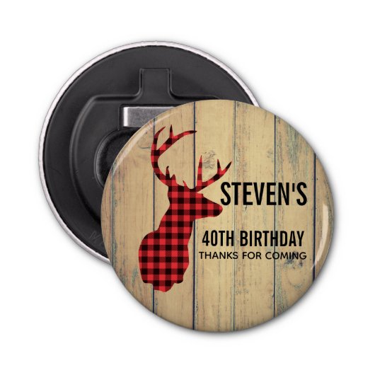 Hirschkopf mit Antlern - Rustikal rot Kariert Flaschenöffner (Vorderseite)