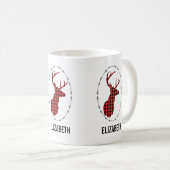 Hirschkopf mit Antlern - Rustikal rot Kariert Kaffeetasse (VorderseiteRechts)