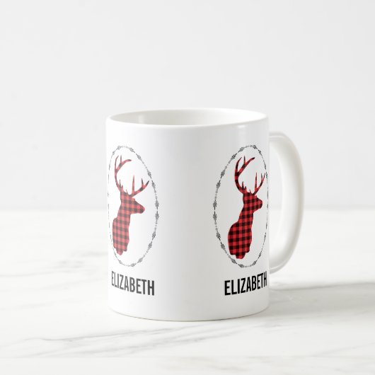 Hirschkopf mit Antlern - Rustikal rot Kariert Kaffeetasse (VorderseiteRechts)