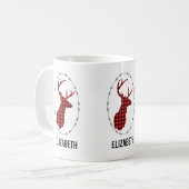 Hirschkopf mit Antlern - Rustikal rot Kariert Kaffeetasse (Vorderseite Links)