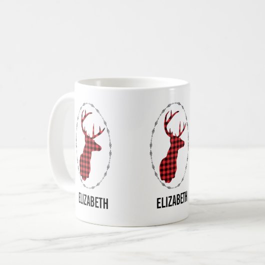 Hirschkopf mit Antlern - Rustikal rot Kariert Kaffeetasse (Vorderseite Links)