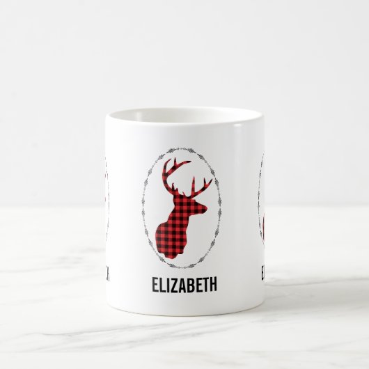 Hirschkopf mit Antlern - Rustikal rot Kariert Kaffeetasse (Mittel)