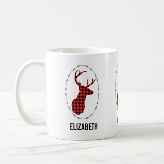 Hirschkopf mit Antlern - Rustikal rot Kariert Kaffeetasse (Links)