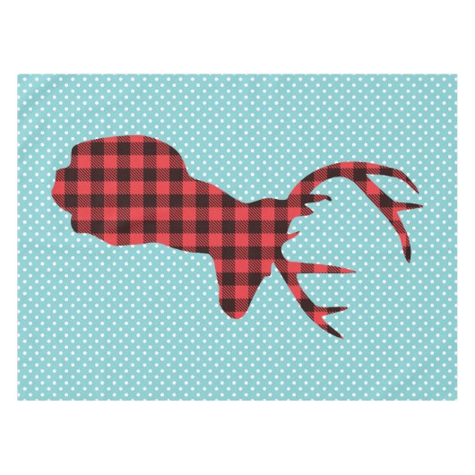 Hirschkopf mit Antlern - Rustikal rot Kariert Tischdecke (Vorderseite (Horizontal))