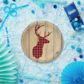 Hirschkopf mit Antlers - Kariert roter Rustikal Pappteller (Party)