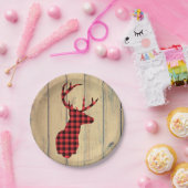 Hirschkopf mit Antlers - Kariert roter Rustikal Pappteller (Party)