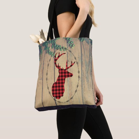 Hirschkopf mit Antlers - Kariert roter Rustikal Tasche (Von Nahem)