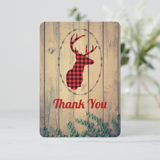 Hirschkopf mit Antlers Red Kariert Rustic Danke (Stehend Vorderseite)