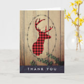 Hirschkopf mit Antlers Red Kariert Rustic Danke Karte (Gelbe Blume)