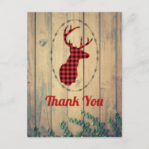 Hirschkopf mit Antlers Red Kariert Rustic Danke Postkarte