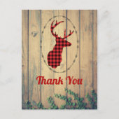 Hirschkopf mit Antlers Red Kariert Rustic Danke Postkarte (Vorderseite)