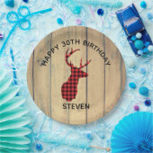 Hirschkopf mit Antlers - Roter Karierter Rustikale Pappteller (Party)