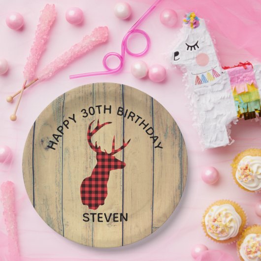 Hirschkopf mit Antlers - Roter Karierter Rustikale Pappteller (Party)