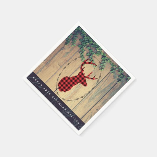 Hirschkopf mit Antlers - Roter Karierter Rustikale Serviette (Ecke)