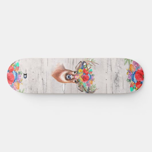 Hirschkopf mit Blume D-Markenbezeichnung Skateboard (Horizontal)
