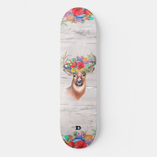 Hirschkopf mit Blume D-Markenbezeichnung Skateboard (Vorderseite)
