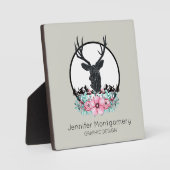 Hirschkopf mit Blume & Gebirge Name & Titel Fotoplatte (Vorderseite)