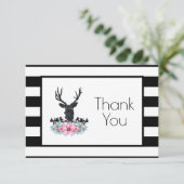 Hirschkopf mit Blume & Gebirge Party Vielen Dank Dankeskarte (Stehend Vorderseite)