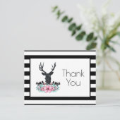 Hirschkopf mit Blume & Gebirge Party Vielen Dank Postkarte (Stehend Vorderseite)