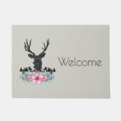 Hirschkopf mit Blume & Gebirge Willkommen Fußmatte (Vorderseite)