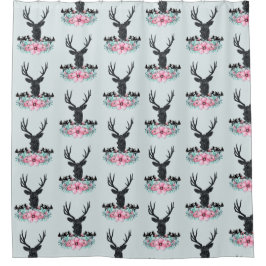 Hirschkopf mit Blume und Gebirge blass Duschvorhang