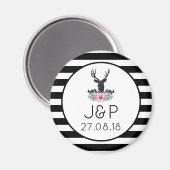 Hirschkopf mit Blume und Gebirge Hochzeitstag Magnet (Vorderseite/Rückseite)