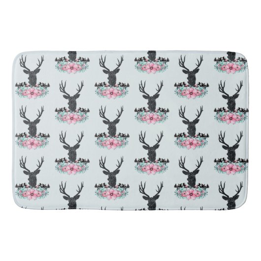 Hirschkopf mit Blume und Gebirgsmuster Badematte (Vorderseite)