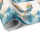 Hirschkopf mit Geweih und Waldbäumen Geschenkpapier (Rolleneckpunkt)