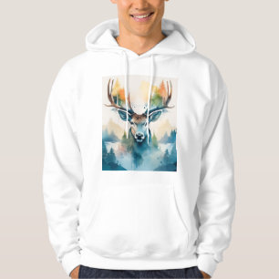 Hirschkopf mit Geweih und Waldbäumen Hoodie