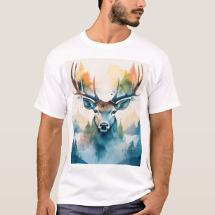 Hirschkopf mit Geweih und Waldbäumen T-Shirt