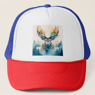 Hirschkopf mit Geweih und Waldbäumen Truckerkappe