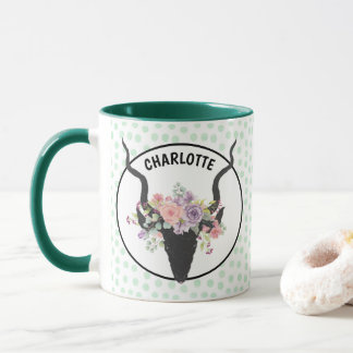 Hirschkopf mit personalisierten Rose dekoriert Tasse