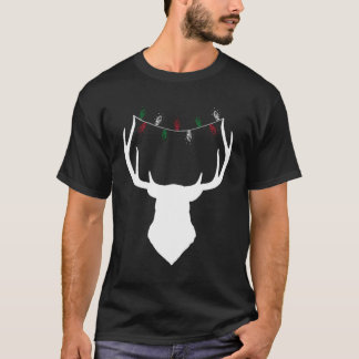 Hirschkopf mit Weihnachtslicht auf Antlern T-Shirt