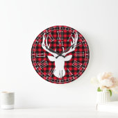 Hirschkopf Monogram Buffalo Kariert Große Wanduhr (Zuhause)