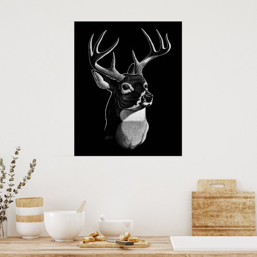 Hirschkopf-Scratchboard-Stil Poster (Küche)